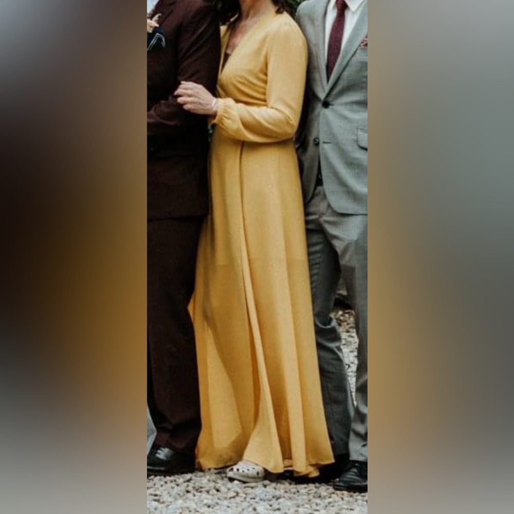 Long Sleeve Yellow Wrap Dress
